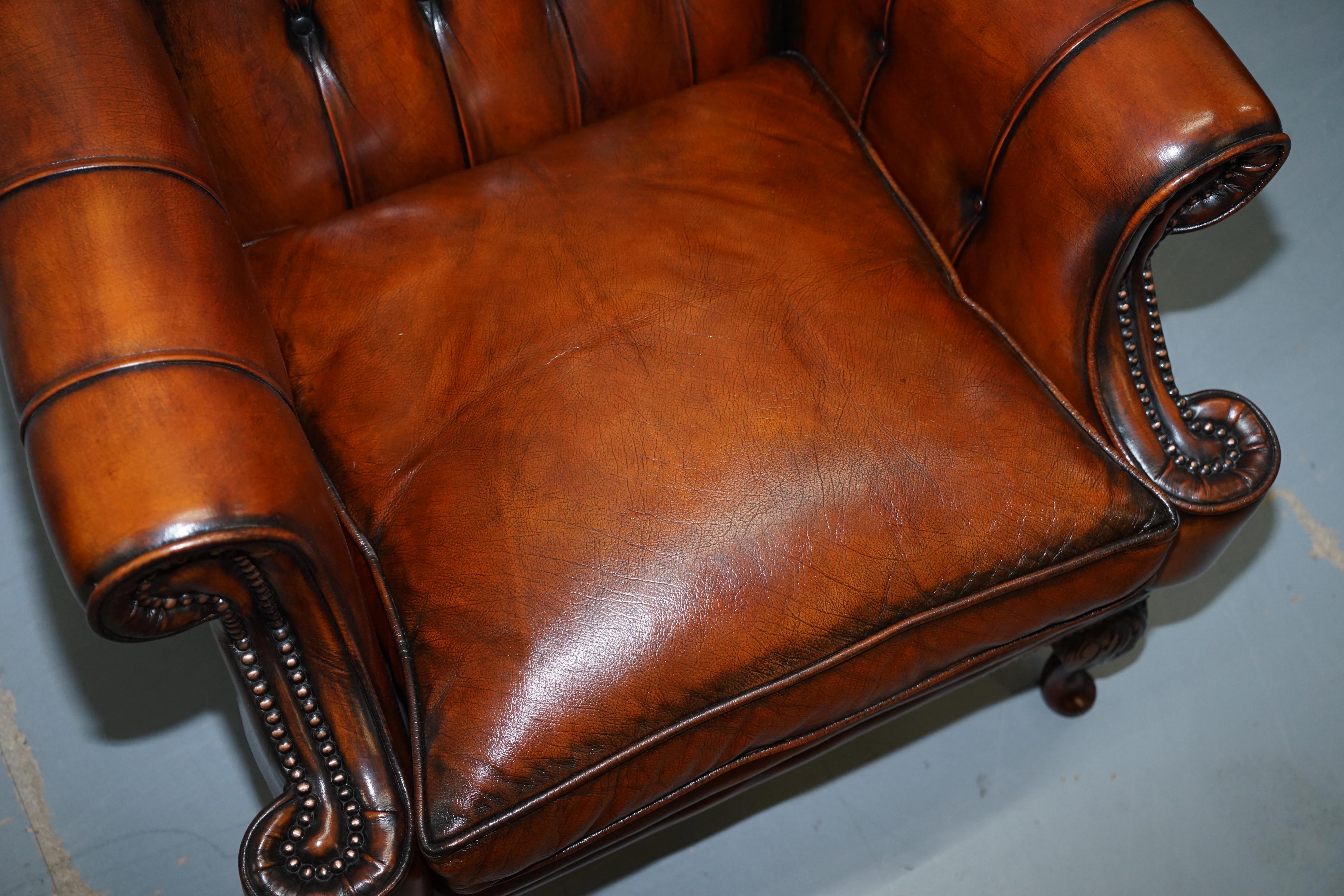 20th Century Restored Lutyen's Style Viceroy's Chesterfield Brown Leather Sofa and Armchairs