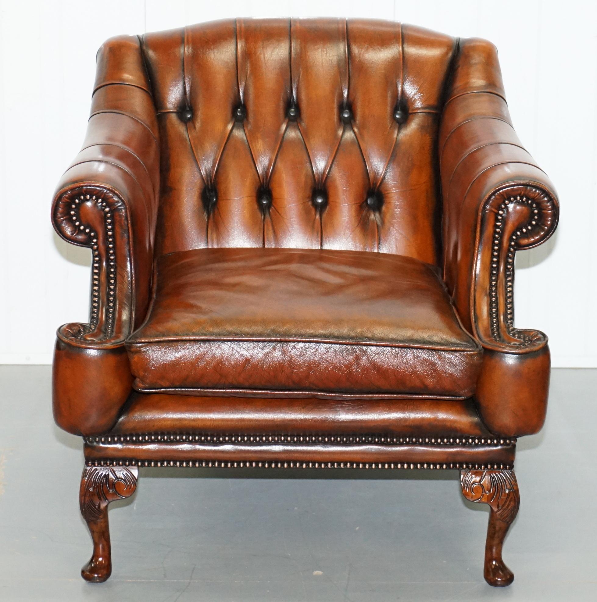 Restored Lutyen's Style Viceroy's Chesterfield Brown Leather Sofa and Armchairs 3