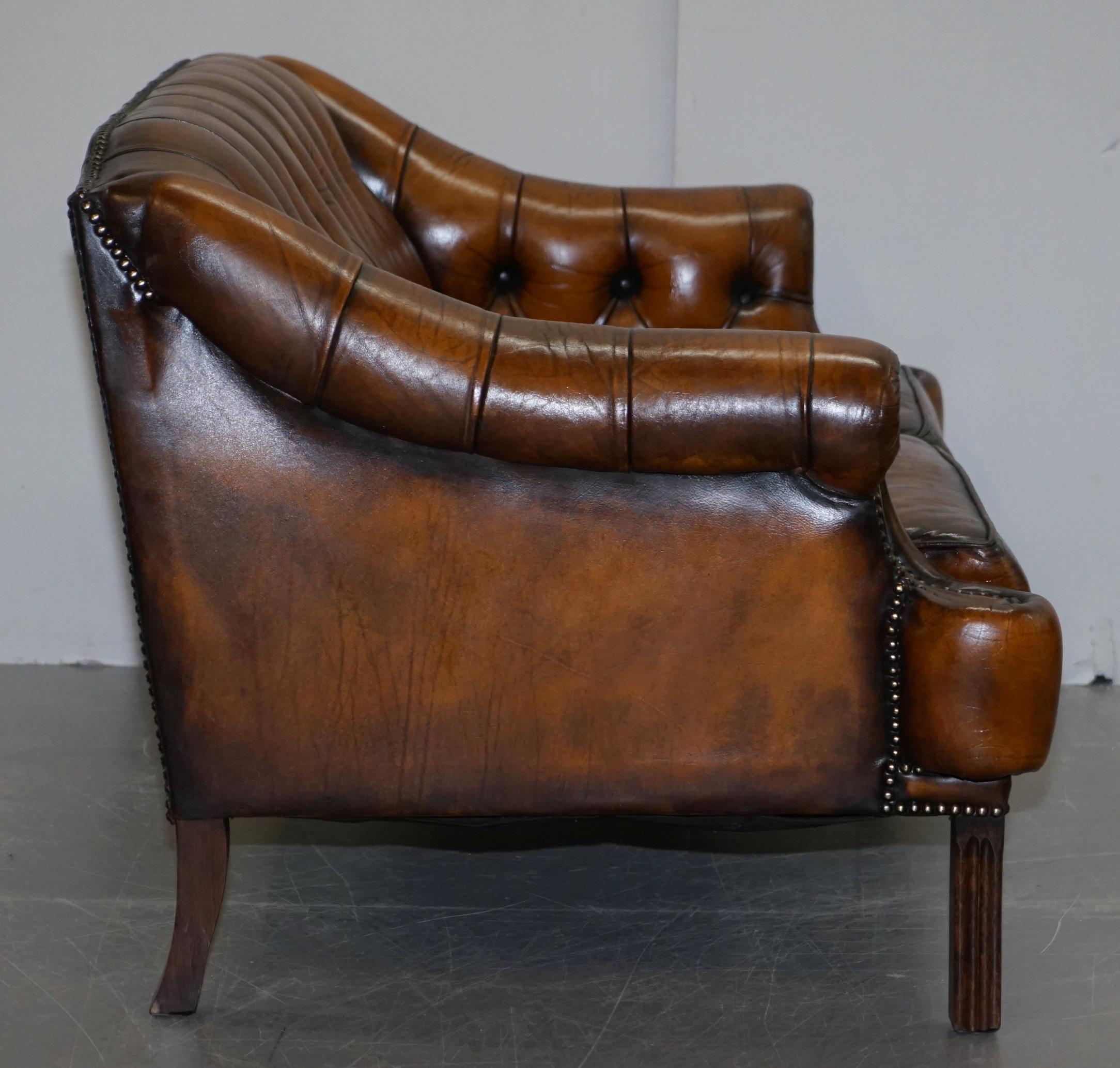 Restored Lutyen's Viceroy Style Chesterfield Brown Leather Hand Dyed 2-Seat Sofa 7