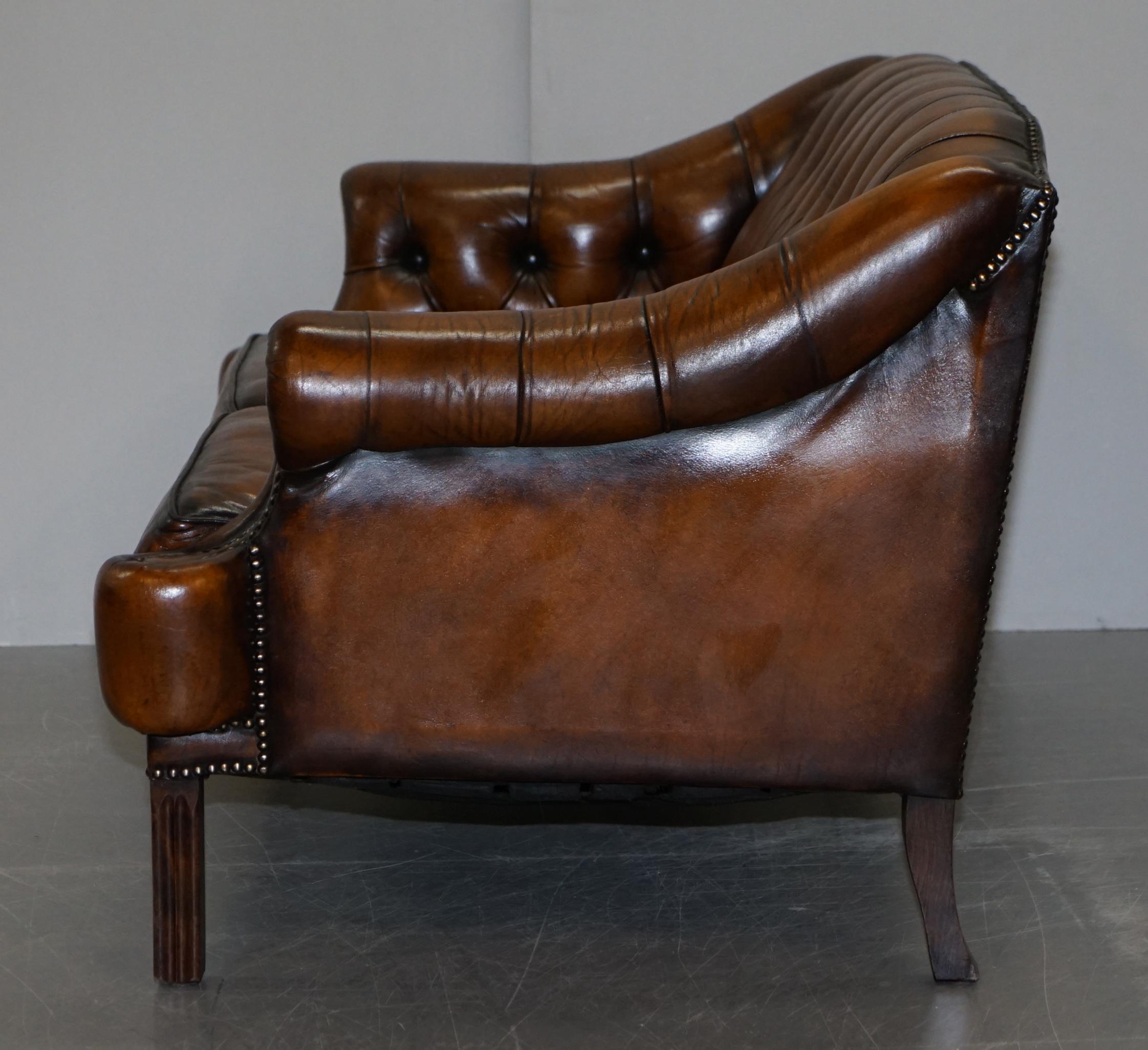 Restored Lutyen's Viceroy Style Chesterfield Brown Leather Hand Dyed 2-Seat Sofa 11