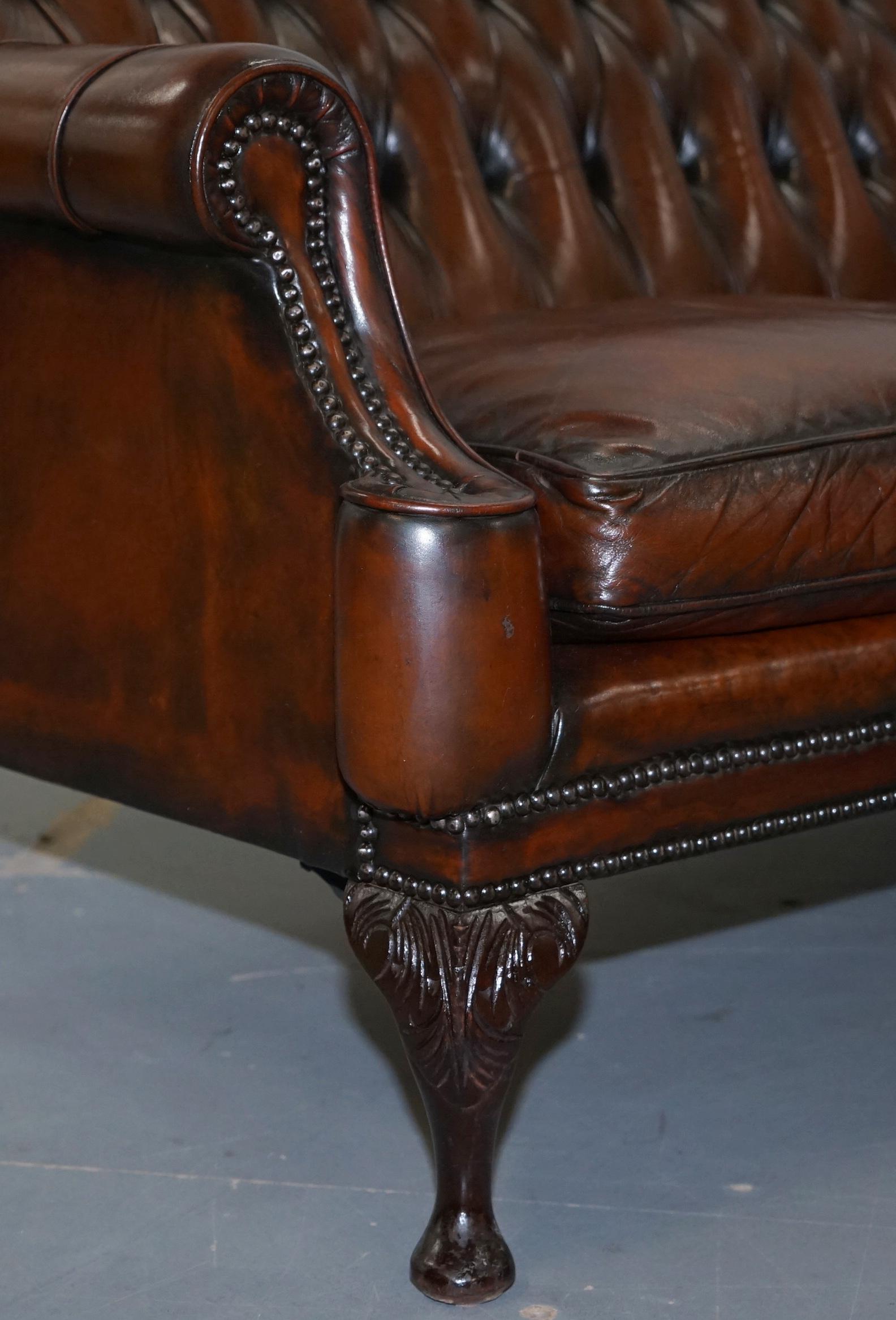 Pair of Restored Lutyen's Viceroy Chesterfield Brown Leather Hand Dyed Sofas 4