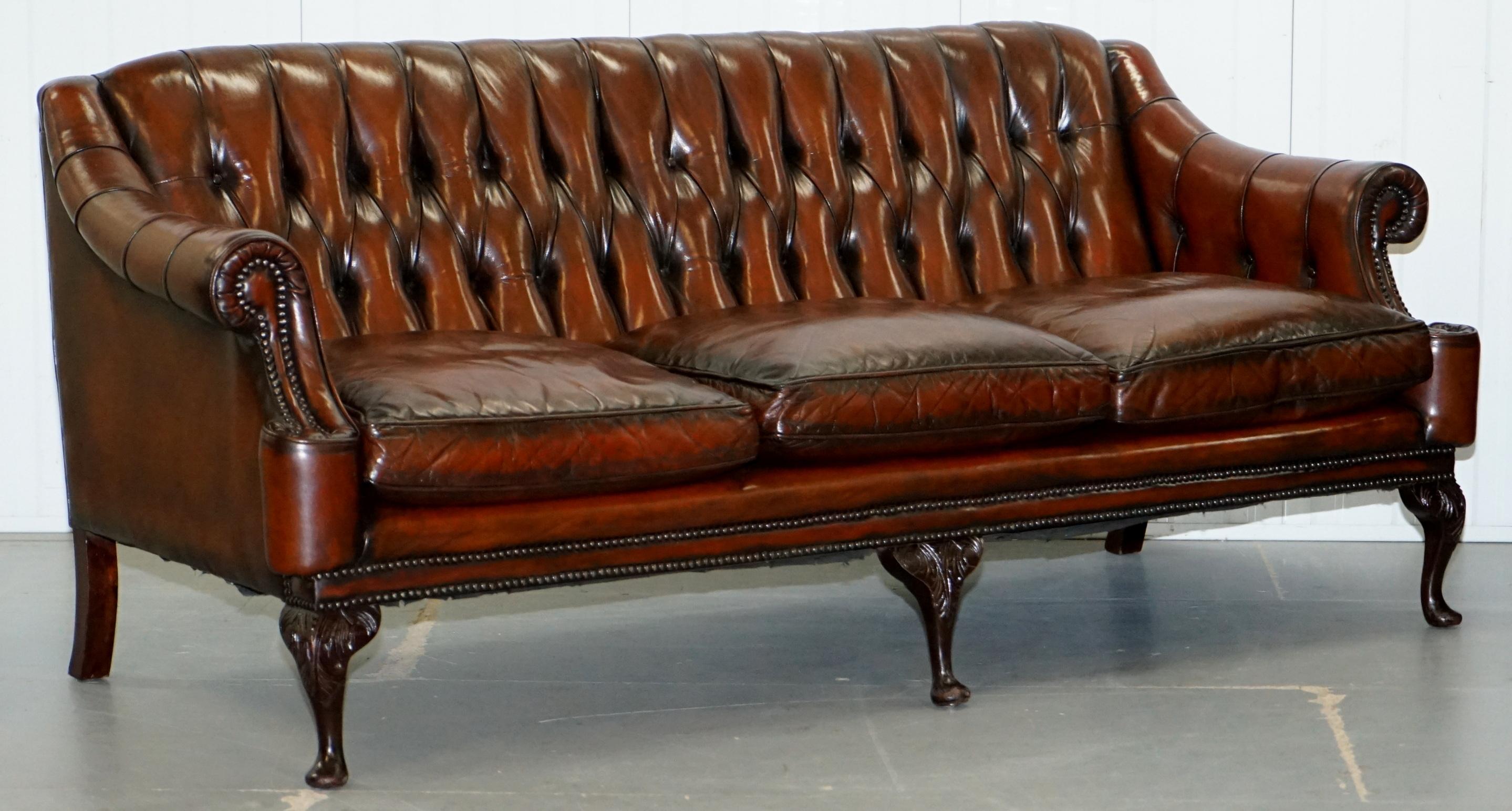 Pair of Restored Lutyen's Viceroy Chesterfield Brown Leather Hand Dyed Sofas 7