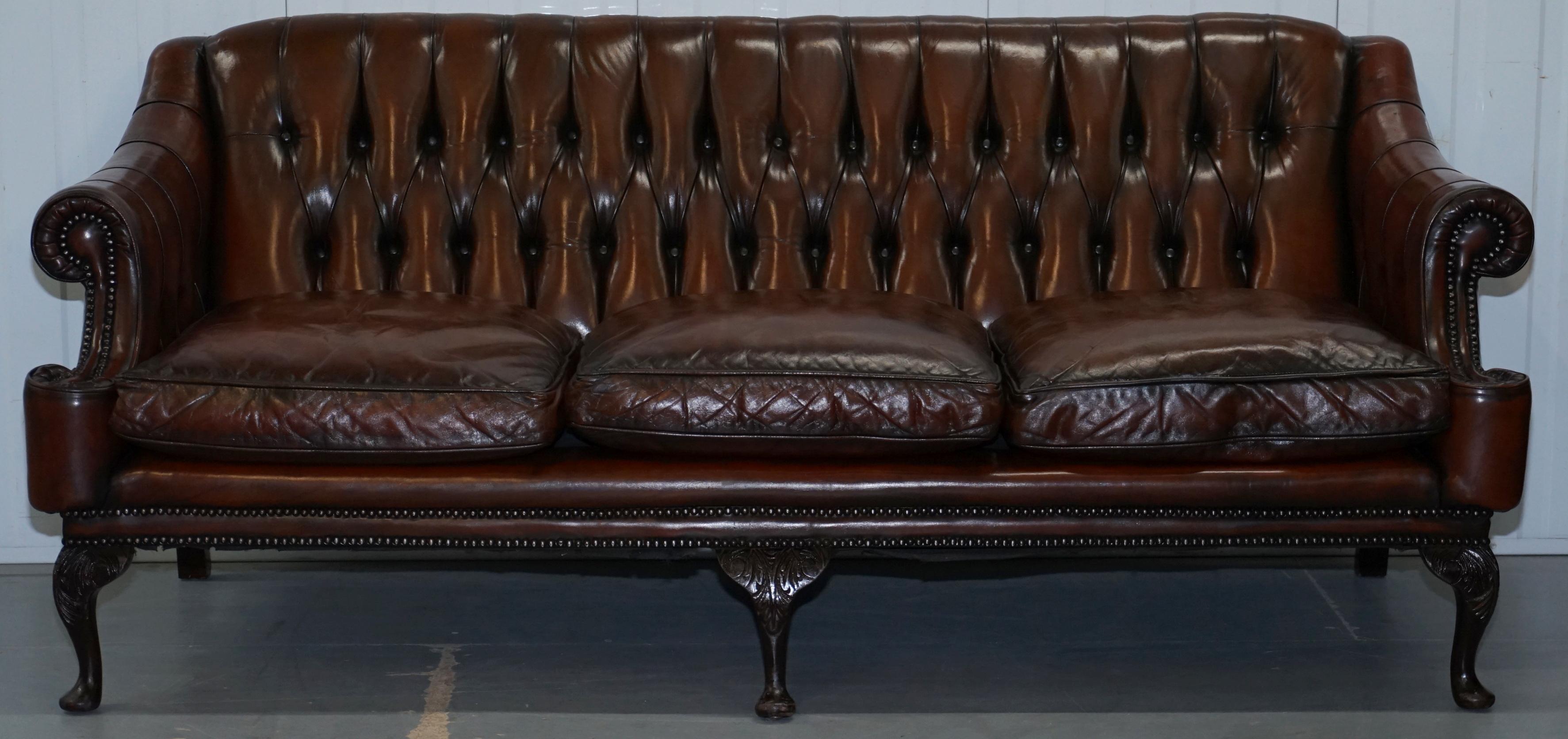 Pair of Restored Lutyen's Viceroy Chesterfield Brown Leather Hand Dyed Sofas 8