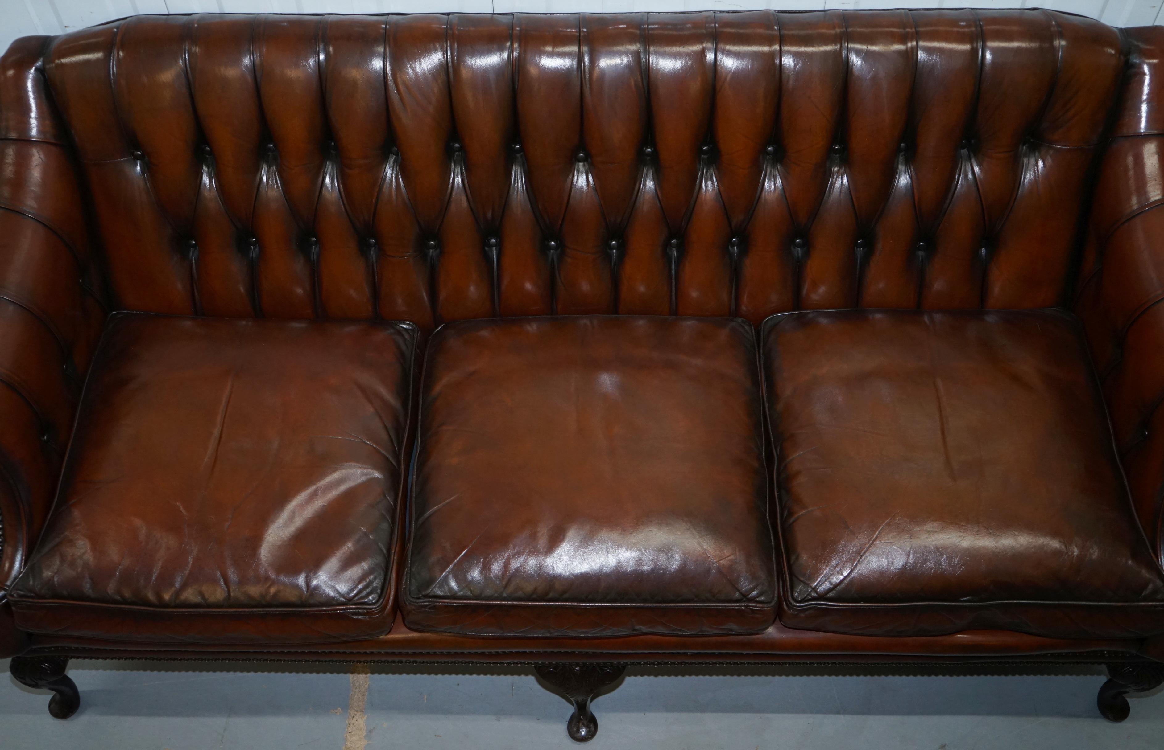 Pair of Restored Lutyen's Viceroy Chesterfield Brown Leather Hand Dyed Sofas 12