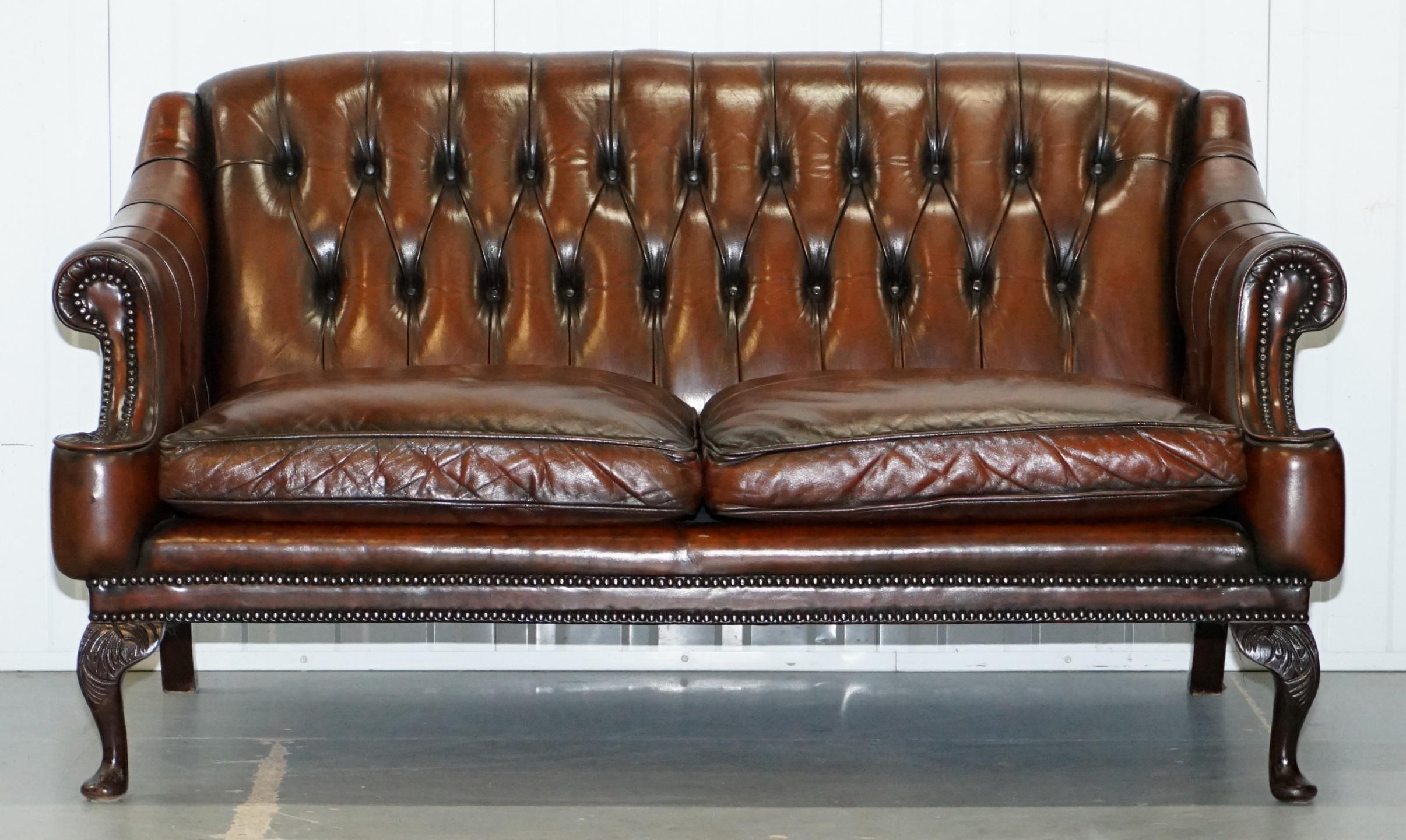 Victorian Pair of Restored Lutyen's Viceroy Chesterfield Brown Leather Hand Dyed Sofas