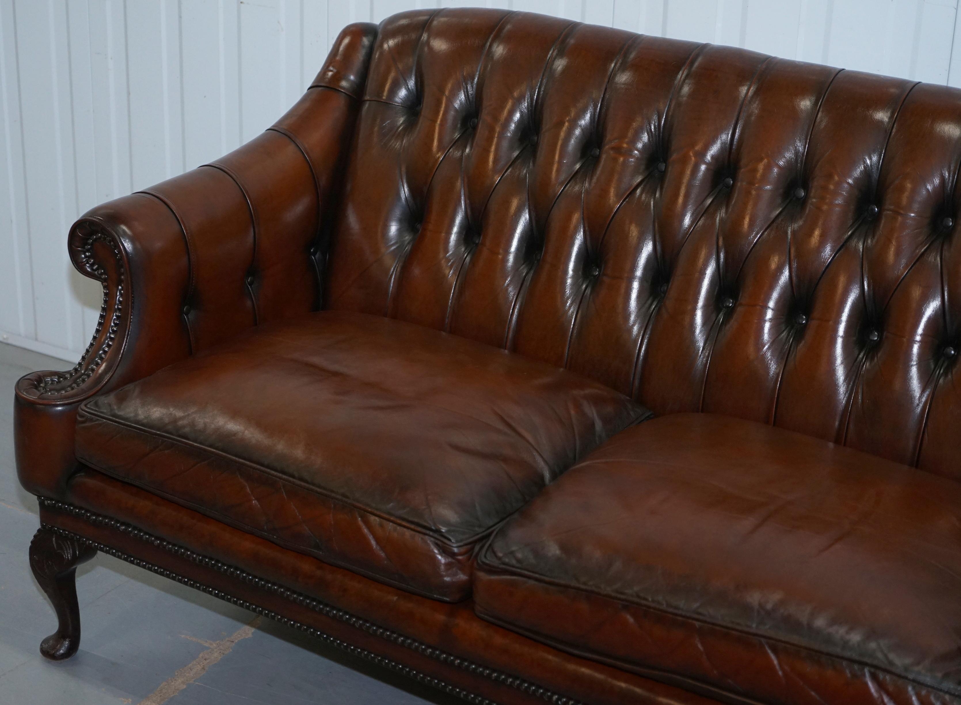Hand-Crafted Pair of Restored Lutyen's Viceroy Chesterfield Brown Leather Hand Dyed Sofas