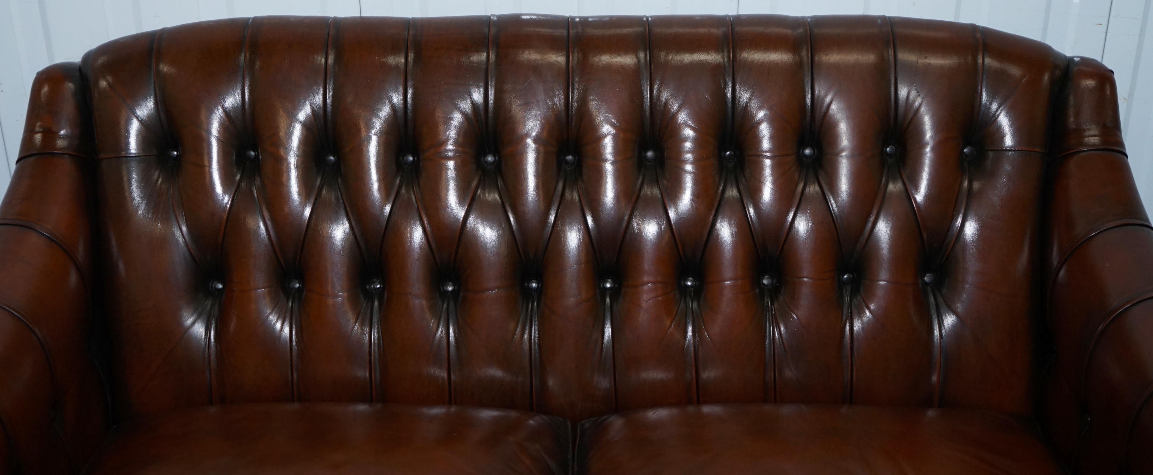 20th Century Pair of Restored Lutyen's Viceroy Chesterfield Brown Leather Hand Dyed Sofas