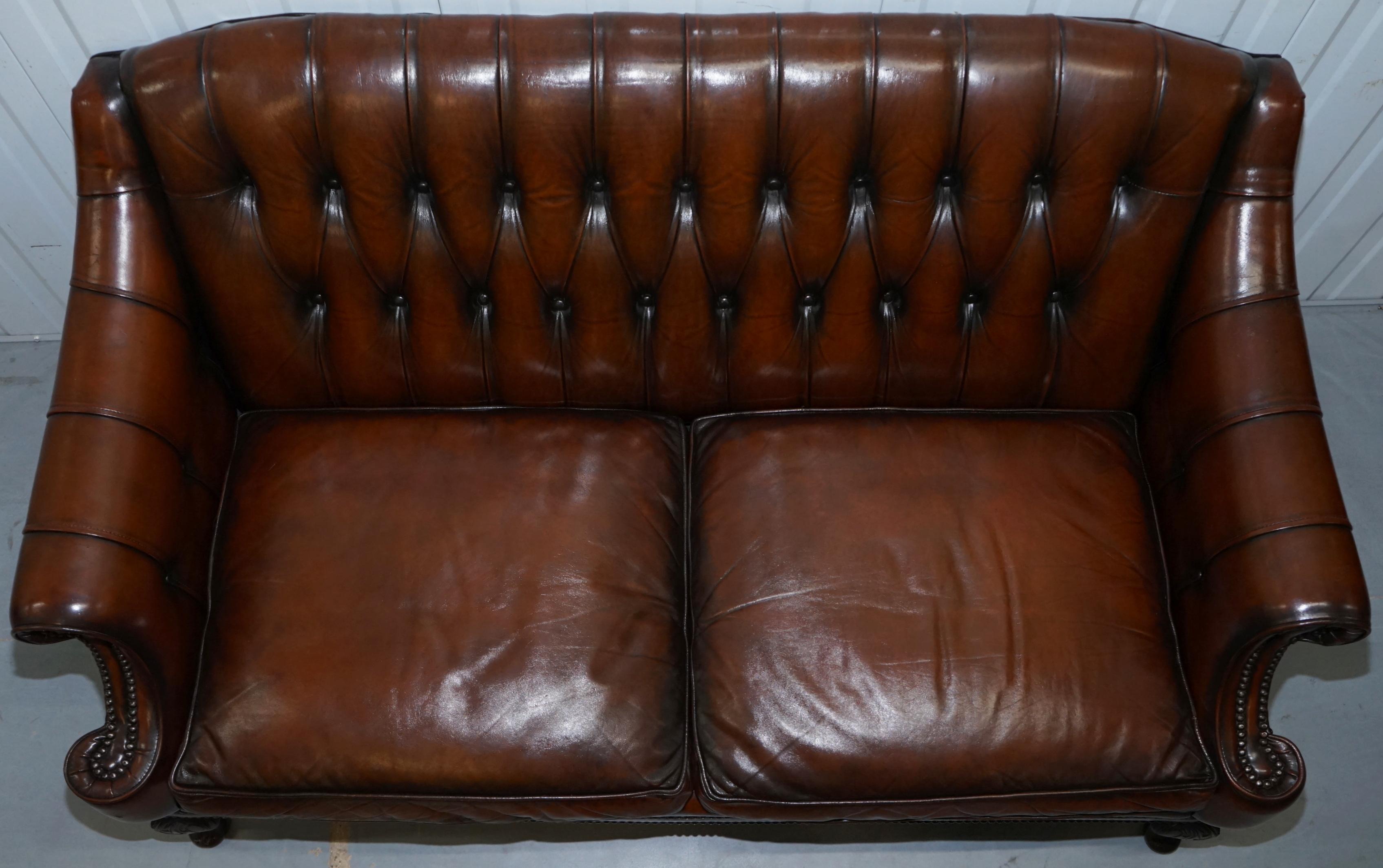 Pair of Restored Lutyen's Viceroy Chesterfield Brown Leather Hand Dyed Sofas 1