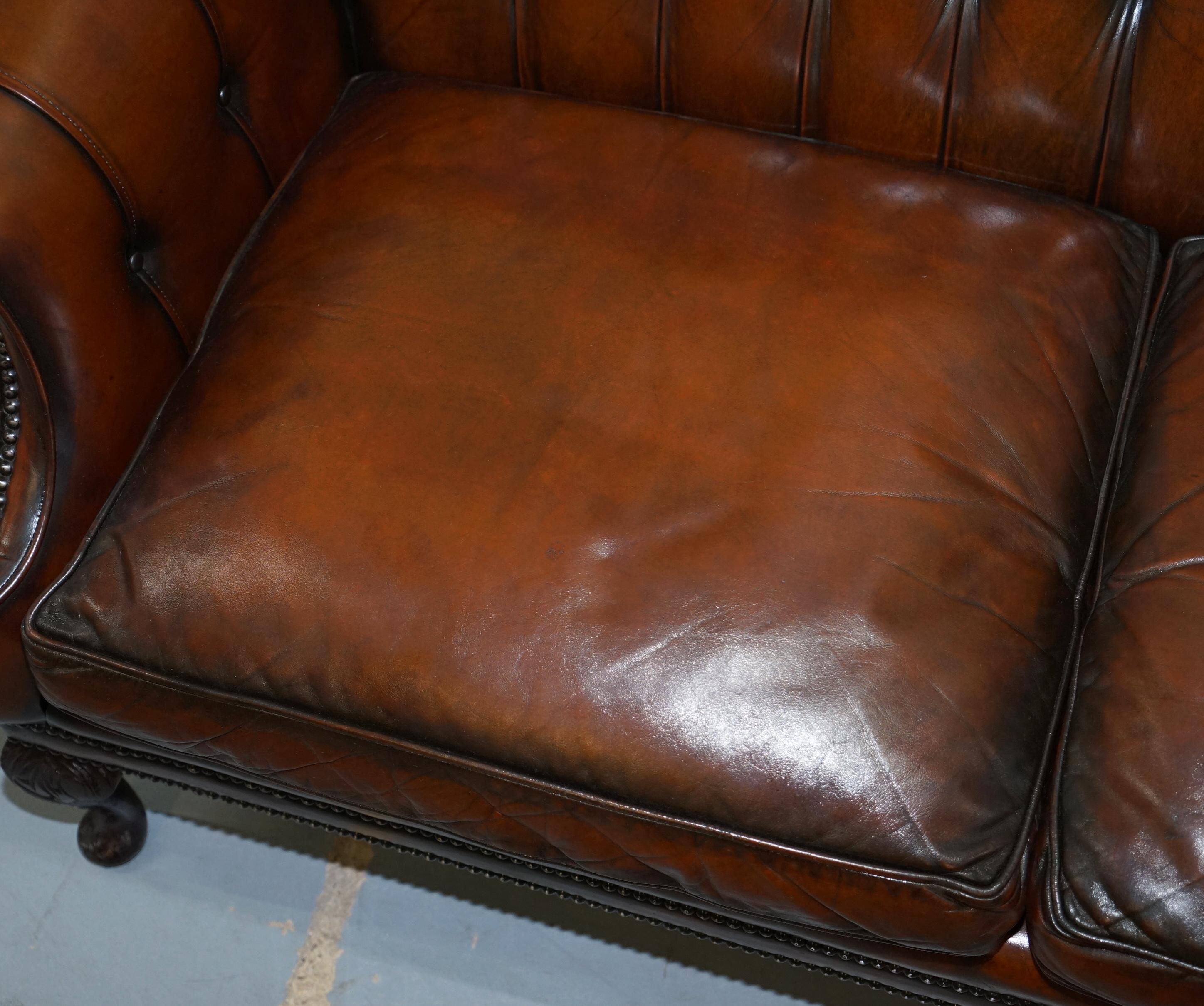 Pair of Restored Lutyen's Viceroy Chesterfield Brown Leather Hand Dyed Sofas 2