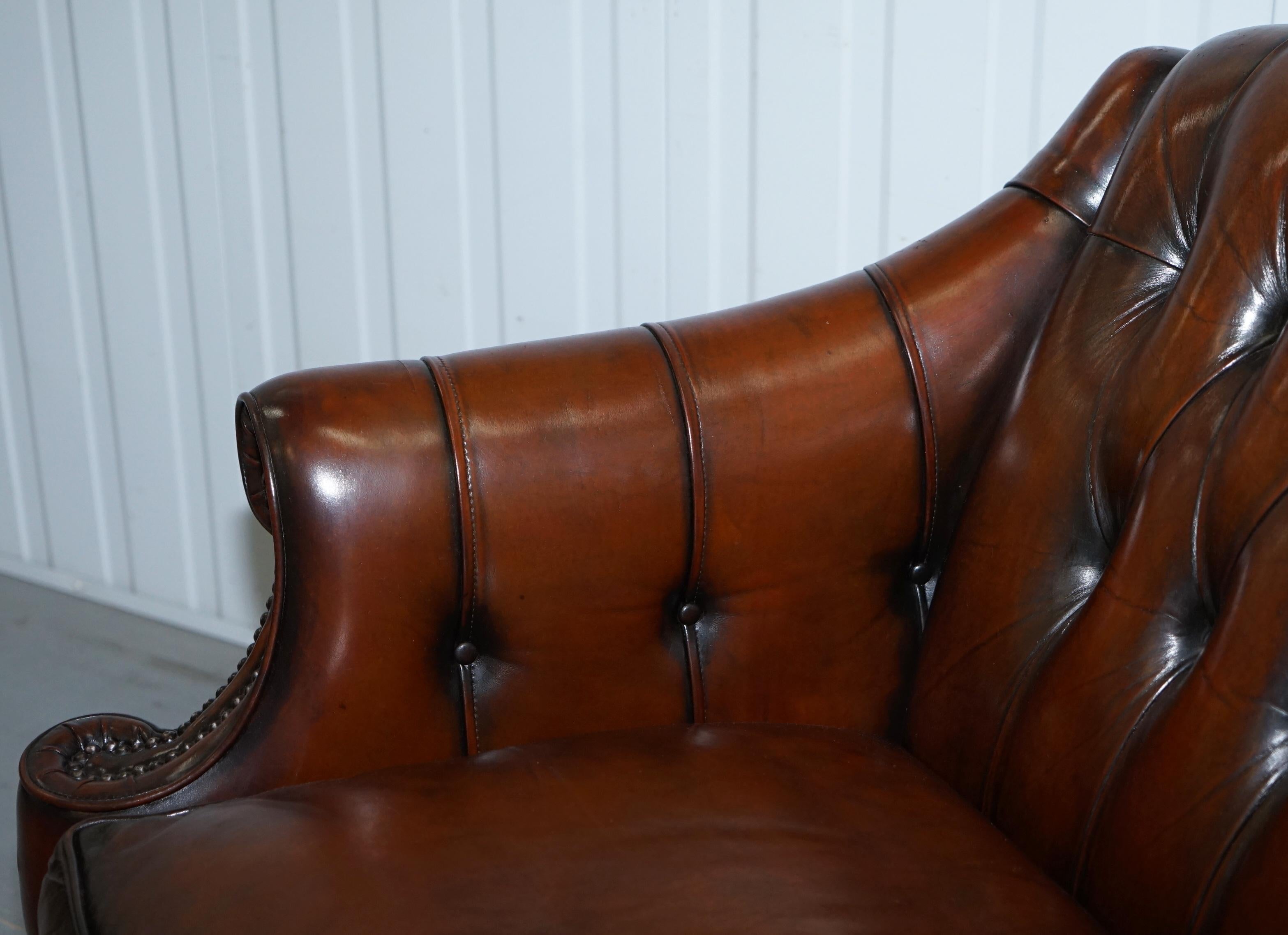 Pair of Restored Lutyen's Viceroy Chesterfield Brown Leather Hand Dyed Sofas 3