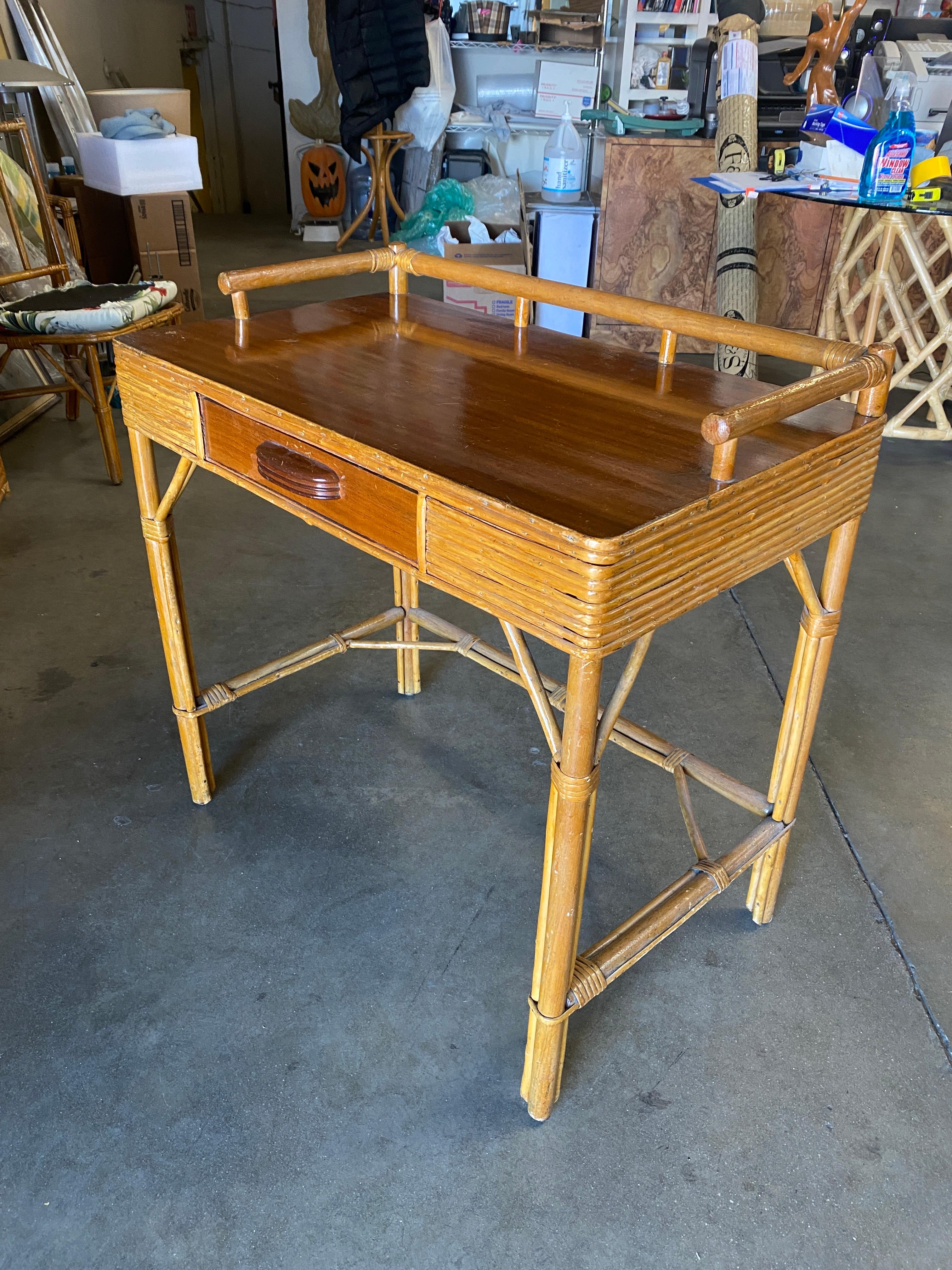 Restored Mahogany and Rattan Secretary Desk with Chair 1