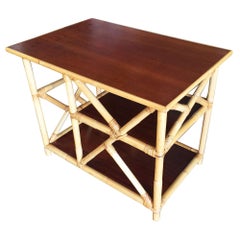 Restored Mahogany and Rattan Three-Tier Side Table