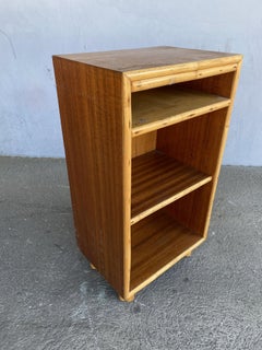 Restored Mahogany Bedside Table with Rattan Border