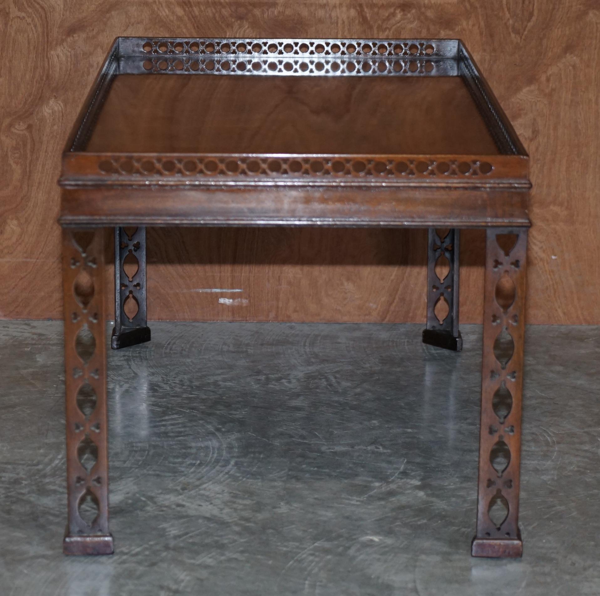 Restored Hardwood Chinese Chippendale Silver Tea Table Fret Work Carved, Coffee For Sale 7