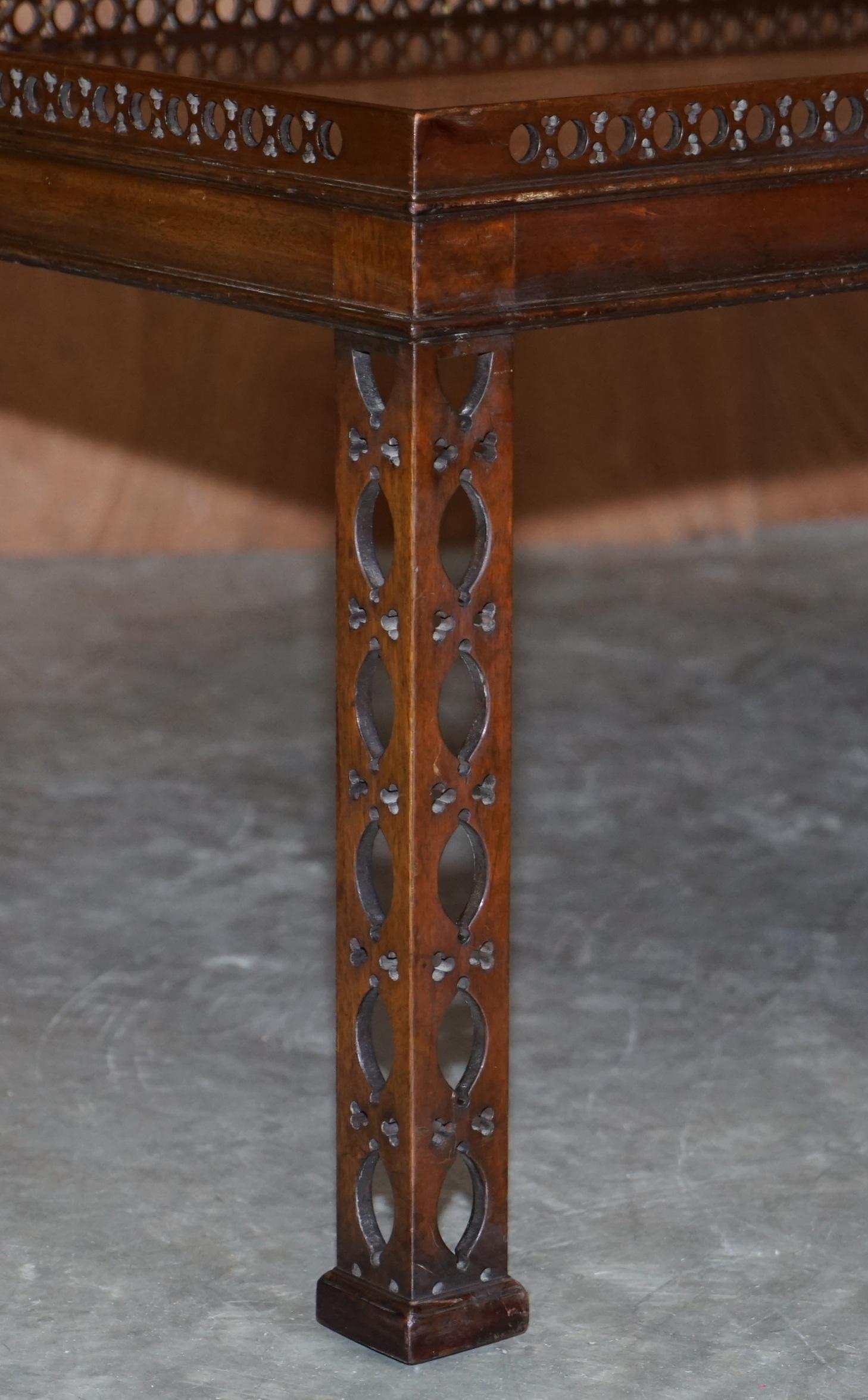 English Restored Hardwood Chinese Chippendale Silver Tea Table Fret Work Carved, Coffee For Sale
