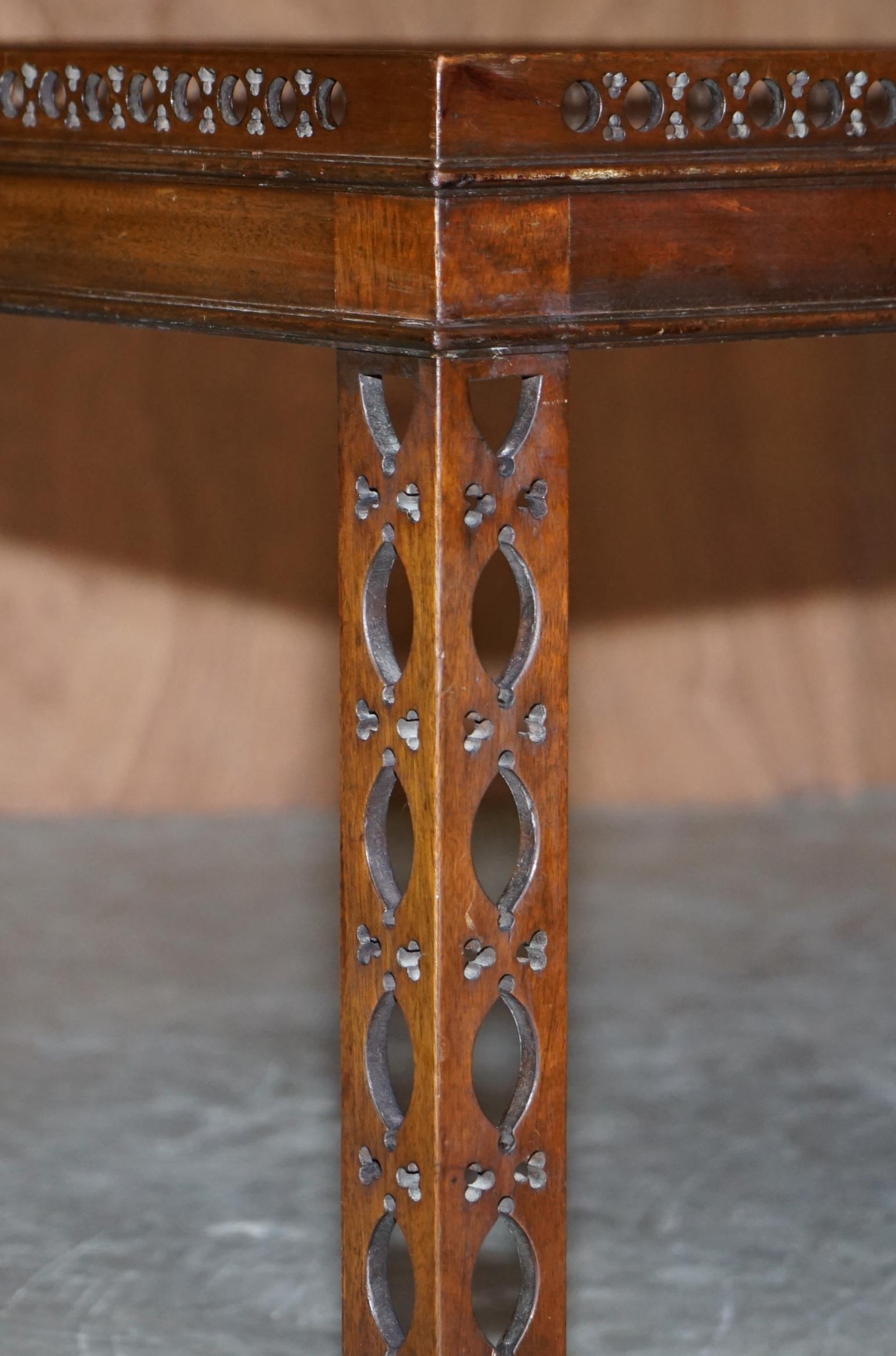 Hand-Crafted Restored Hardwood Chinese Chippendale Silver Tea Table Fret Work Carved, Coffee For Sale