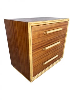 Restored Mahogany Lowboy Dresser Nightstand W/ Rattan Accents