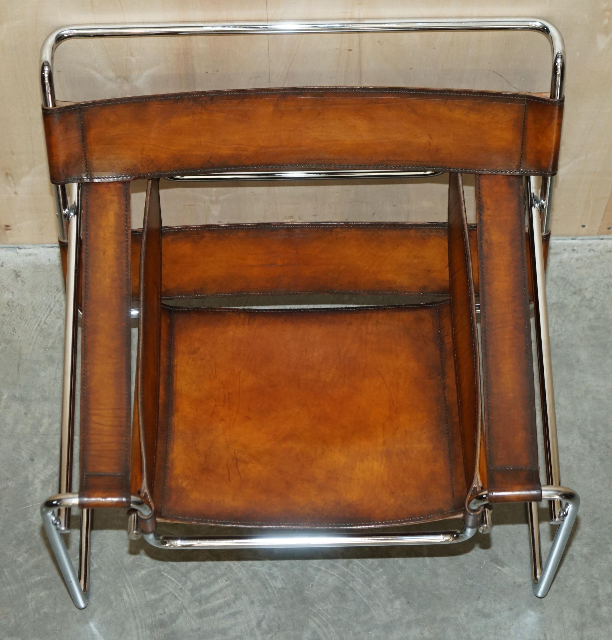Restored Marcel Breuer for Fasem 1970s Wassily B3 Tan Brown Leather Armchair 4