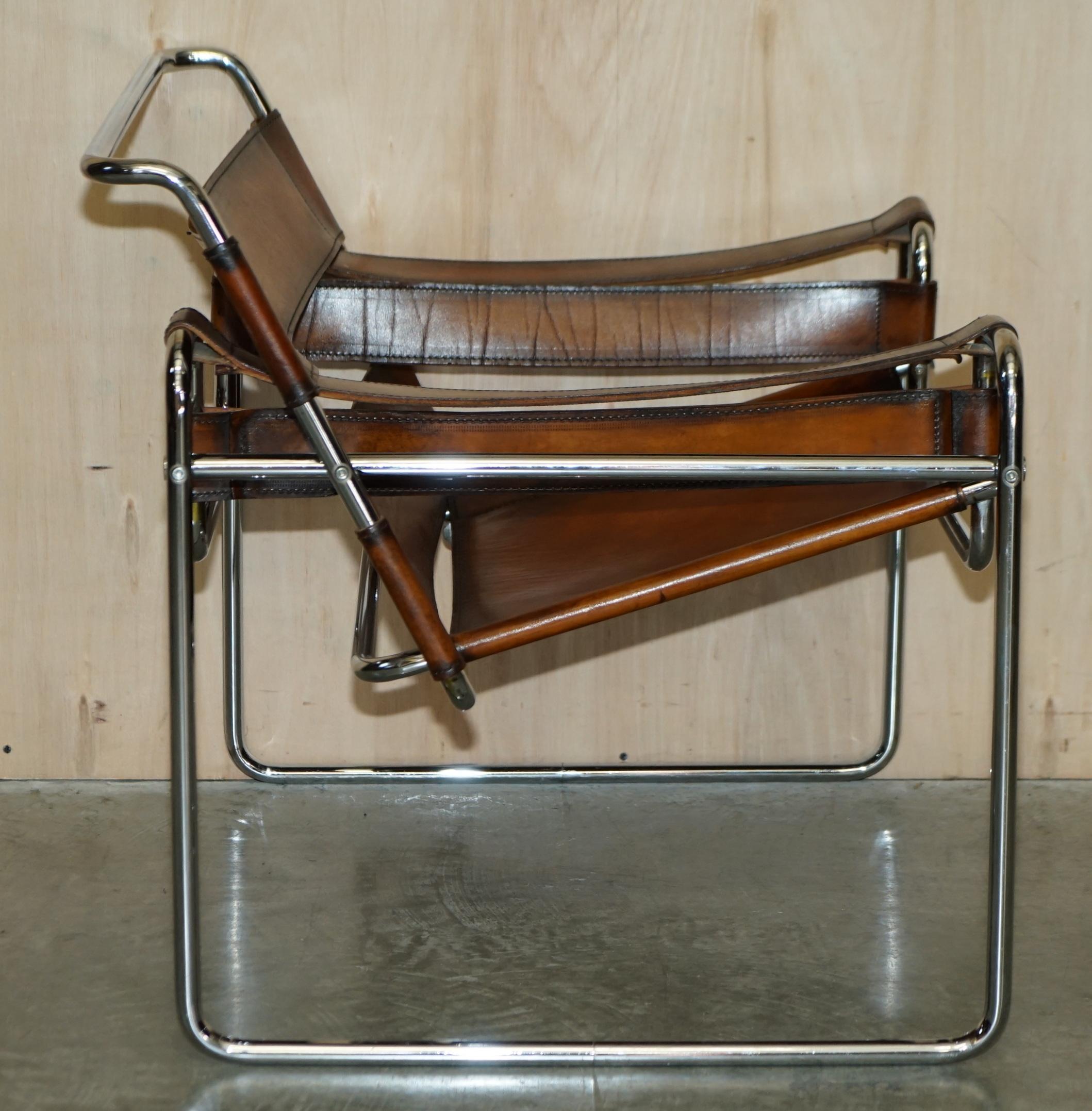 Restored Marcel Breuer for Fasem 1970s Wassily B3 Tan Brown Leather Armchair 5