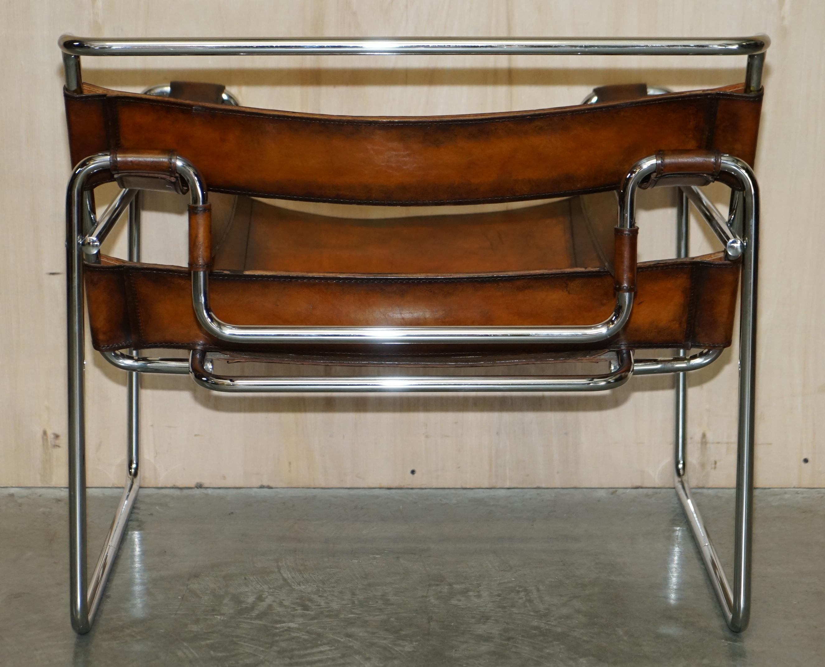 Restored Marcel Breuer for Fasem 1970s Wassily B3 Tan Brown Leather Armchair 6