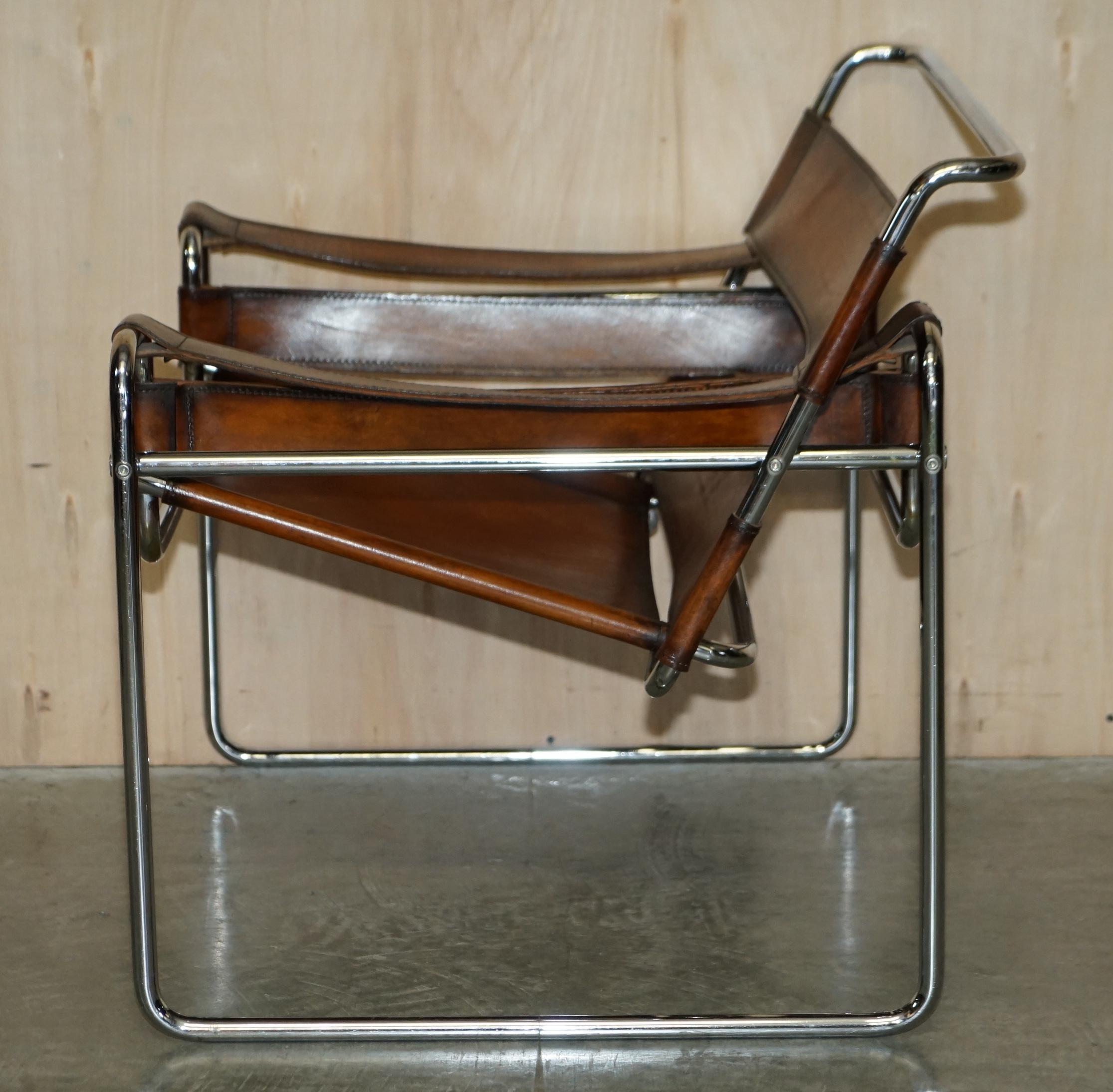 Restored Marcel Breuer for Fasem 1970s Wassily B3 Tan Brown Leather Armchair 7