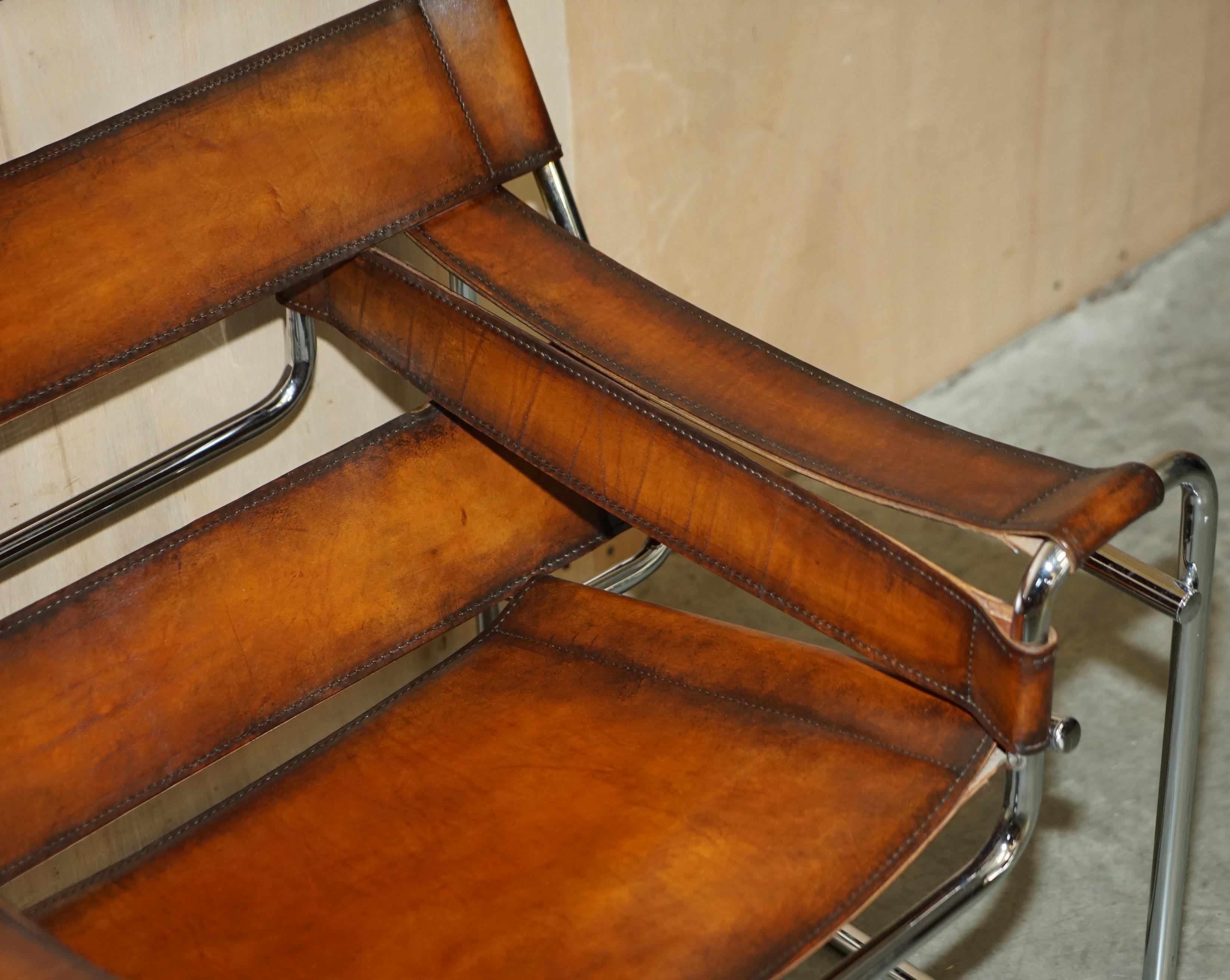 Restored Marcel Breuer for Fasem 1970s Wassily B3 Tan Brown Leather Armchair 2