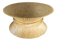 Restored Mcguire Corseted Hour Glass Rattan Coffee Table and Side Tables Set