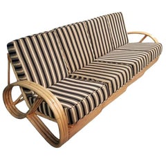 Restored MCM 3/4 Pretzel Rattan Sectional Sofa & Recliner Chair Living Room Set