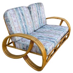 Restored MCM 3-Strand 3/4 Pretzel Arm Rattan Sofa & Settee Living Room Set
