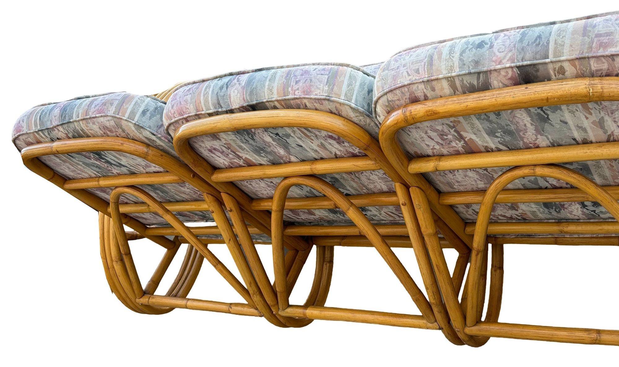 Mid-20th Century Restored MCM 3-Strand 3/4 Pretzel Arm Rattan Sofa & Settee Living Room Set For Sale