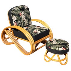 Restored MCM 3-Strand 3/4 Reverse Pretzel Rattan Lounge Chair& Ottoman Pair