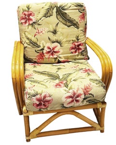 Restored MCM Blond 1949er Rattan 3-Strand Lounge Chair by Heywood Wakefield