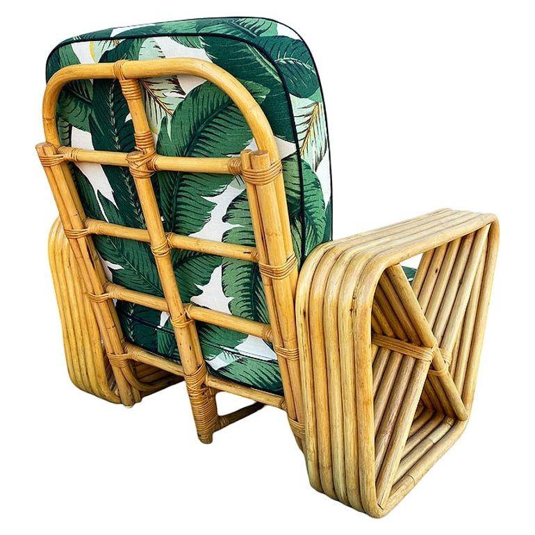 Restored MCM Paul T Frankl Style Rattan 5-Strand Square Pretzel Lounge Chair For Sale 1