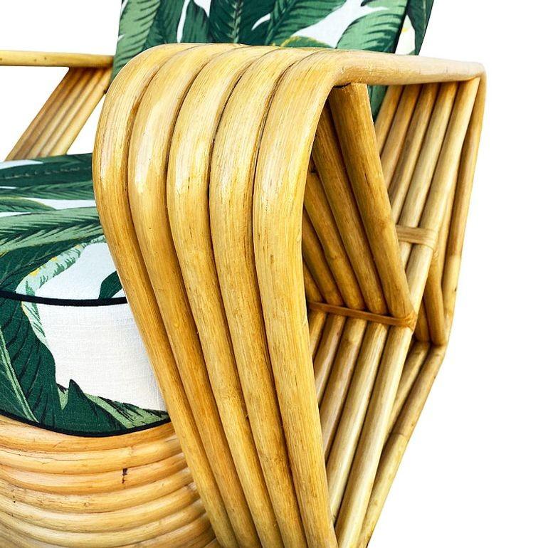 Restored MCM Paul T Frankl Style Rattan 5-Strand Square Pretzel Lounge Chair For Sale 2