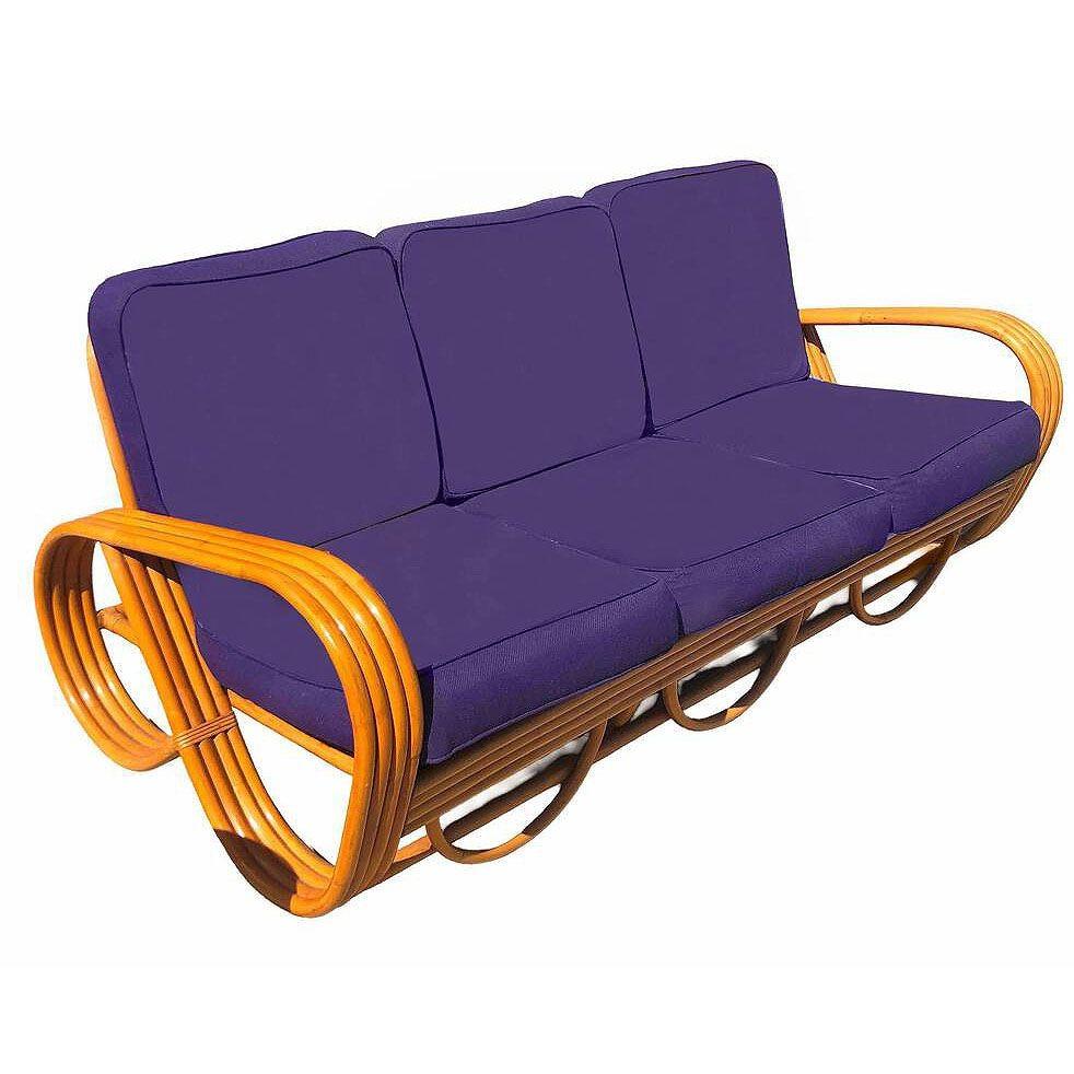Américain Ensemble salon en rotin 4 brins Pretzel inversé restauré Canapé et chaise longue MCM en vente