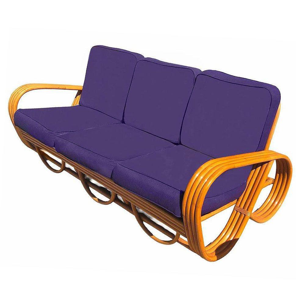 Ensemble salon en rotin 4 brins Pretzel inversé restauré Canapé et chaise longue MCM Excellent état - En vente à Van Nuys, CA