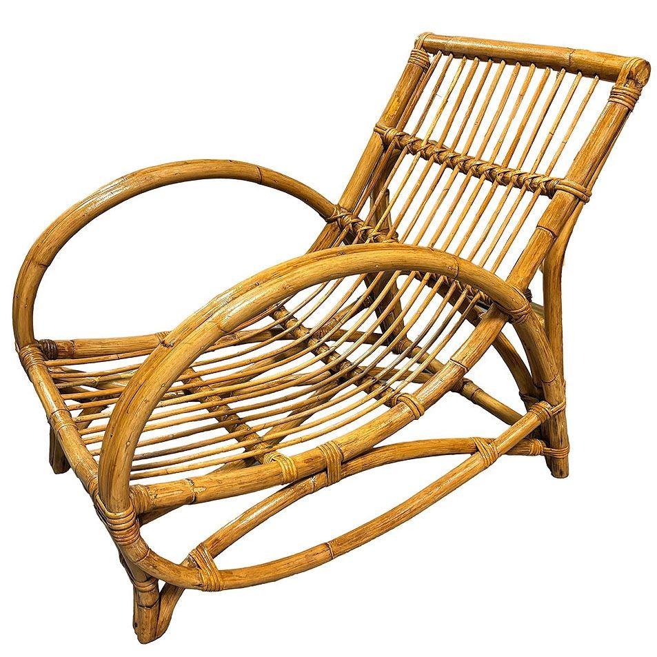 Sillón de media luna con brazos de ratán MCM restaurado Tela en venta