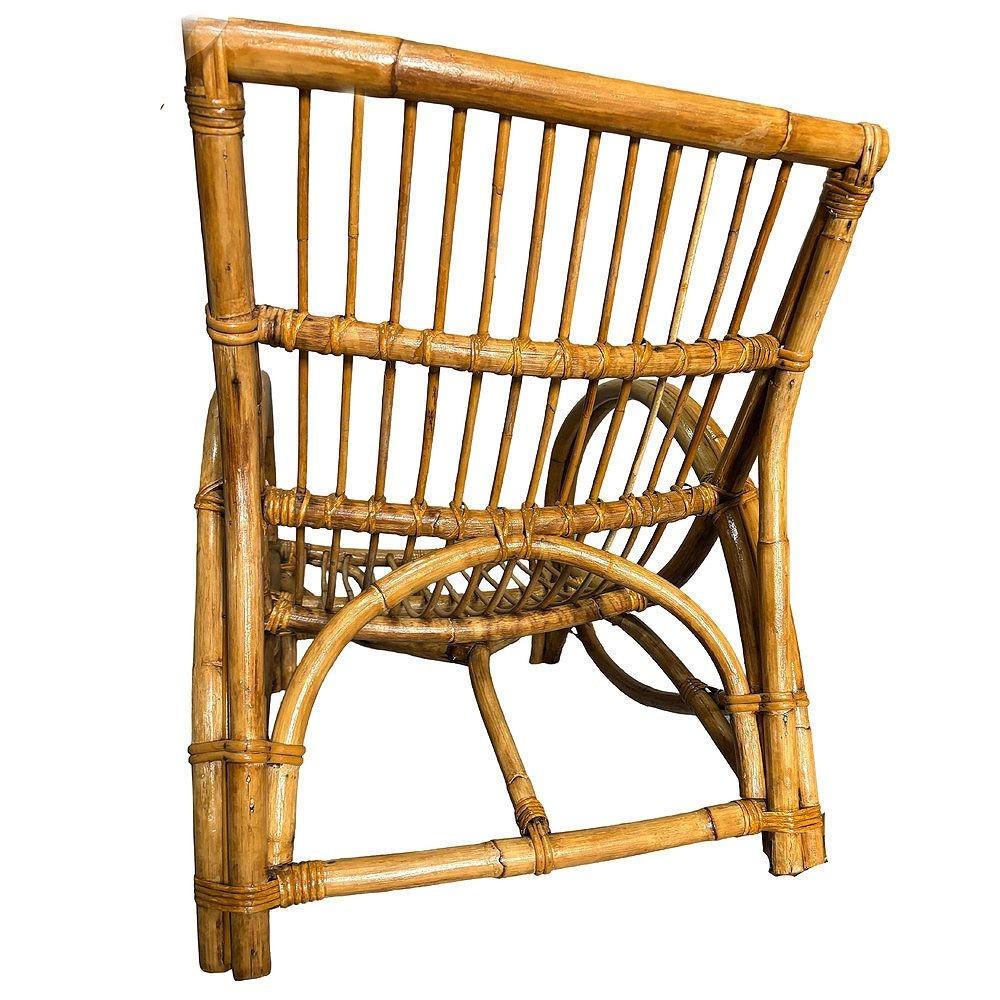Sillón de media luna con brazos de ratán MCM restaurado en venta 1