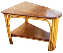 Restored MCM Rattan & Mahogany 7-strand Vertically Stacked Rattan Wedge Table