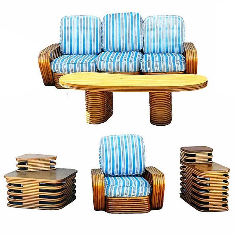 Mid-Century Modern Ensemble de salon MCM restauré avec table Pretzel carrée à six brins et sièges en vente