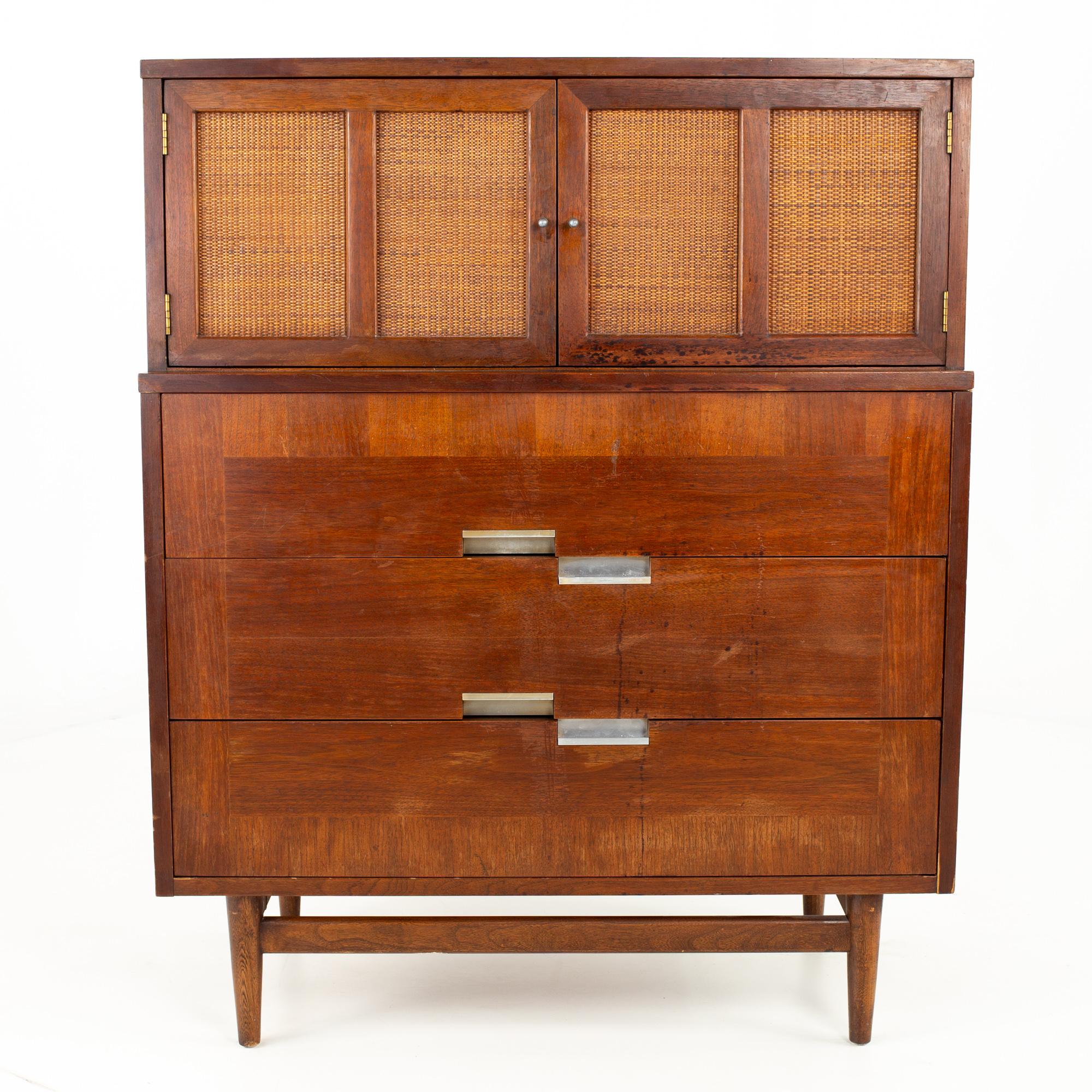 Restored Merton Gershun for American of Martinsville Mid Century X inlay walnut 9 drawer dresser
Measures: 36 wide x 17 deep x 44.5 high
See below for 5 ways to save!
Free restoration: When you purchase a piece we carefully clean and prepare it for