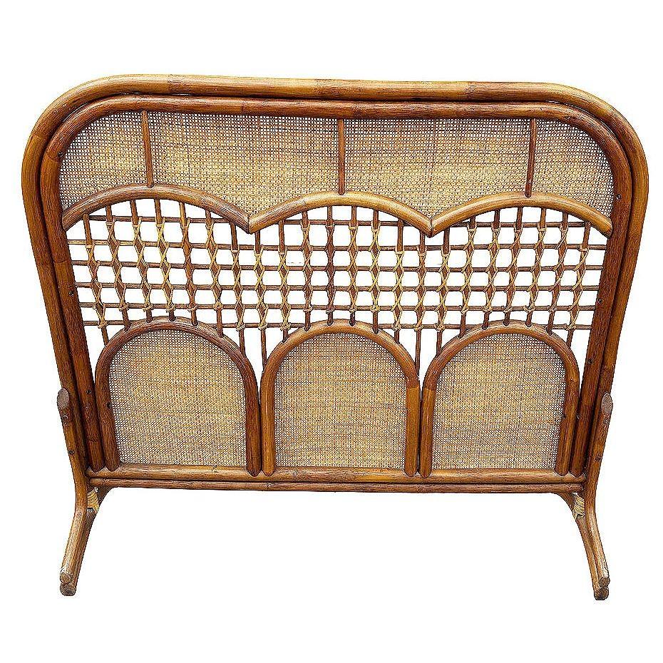 Hand-Woven Restored Mid-centry Rattan & Woven Wicker Fireplace Screen