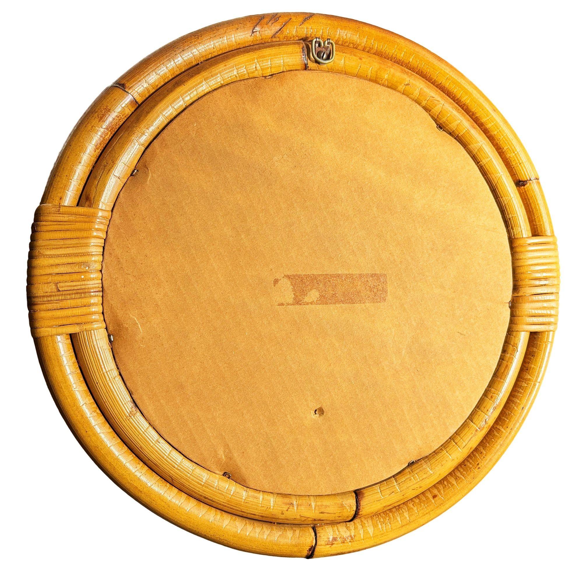 Américain Miroir mural rond en rotin et osier tropical à quatre brins 12