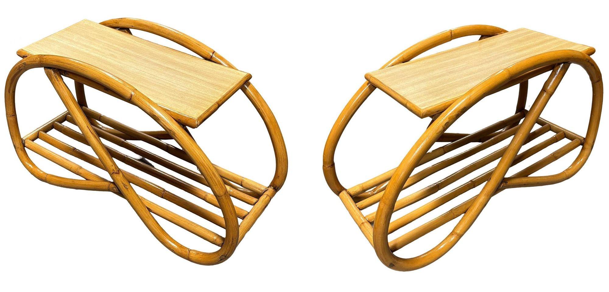 This beautifully restored pair of 3/4 Pretzel Rattan & Formica 