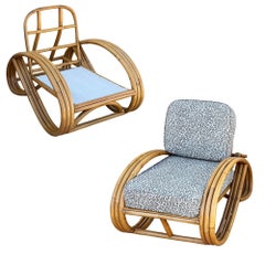 Restored Mid-century 3/4 Round Pretzel Arm Rattan Lounge Chair Set