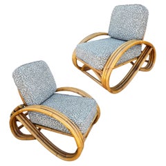 Restored Mid-century 3/4 Round Pretzel Arm Rattan Lounge Chair Set