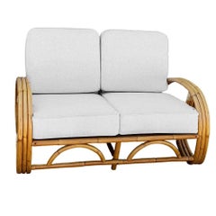 Restored Mid-Century 3-strand 3/4 Round Pretzel Arm Rattan Sectional Loveseat