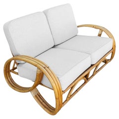 Restored Mid-Century 3-strand 3/4 Round Pretzel Arm Rattan Sectional Loveseat