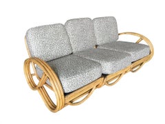 Restored Mid-century 3-strand 3/4 Round Pretzel Arm Rattan Sectional Sofa
