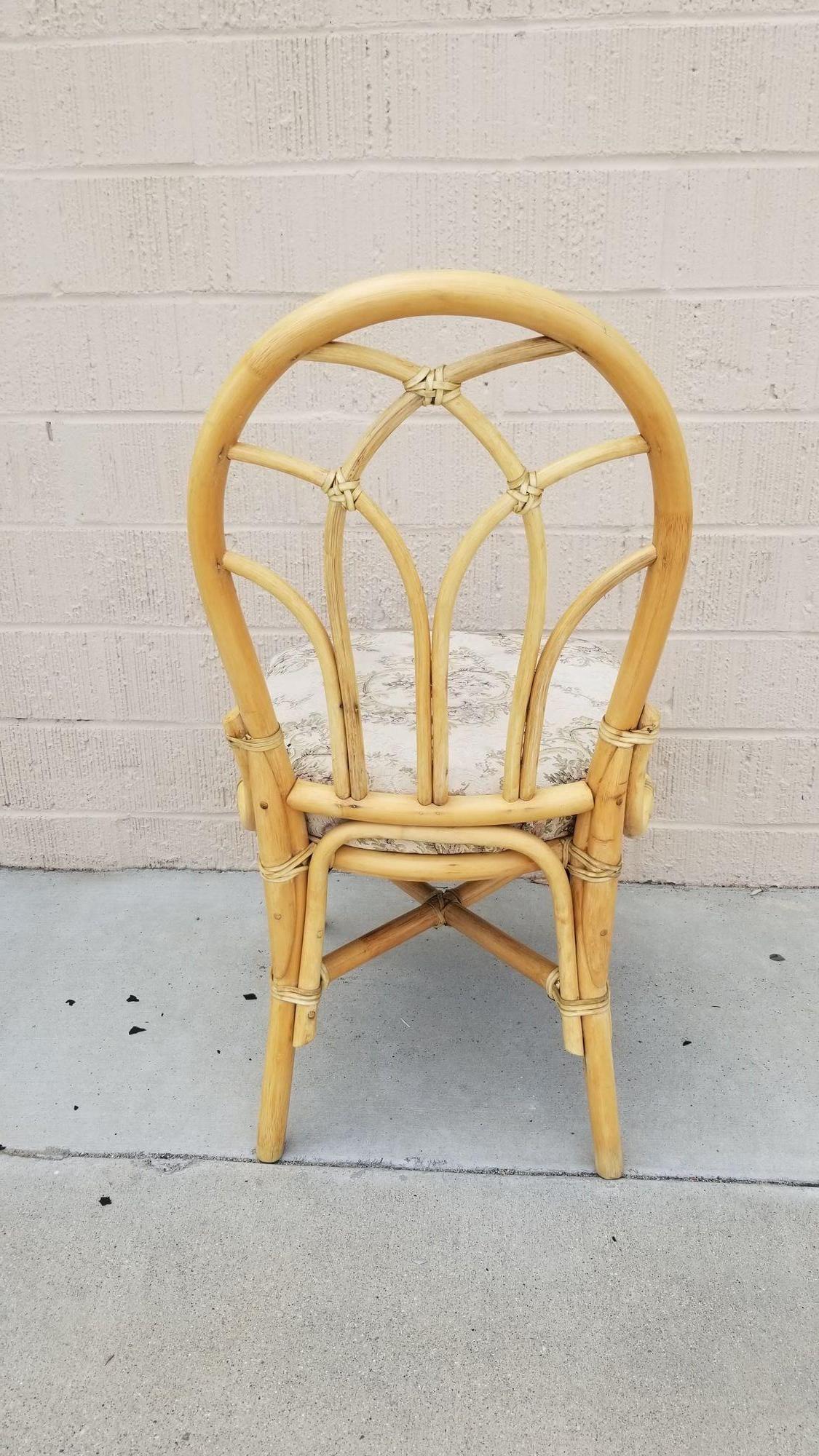 Restored Midcentury 3 Strand Rattan Floral Back Dining Chairs, Set of 9 For Sale 1